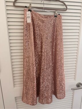 LOFT Rose Gold Sequin A-Line Skirt